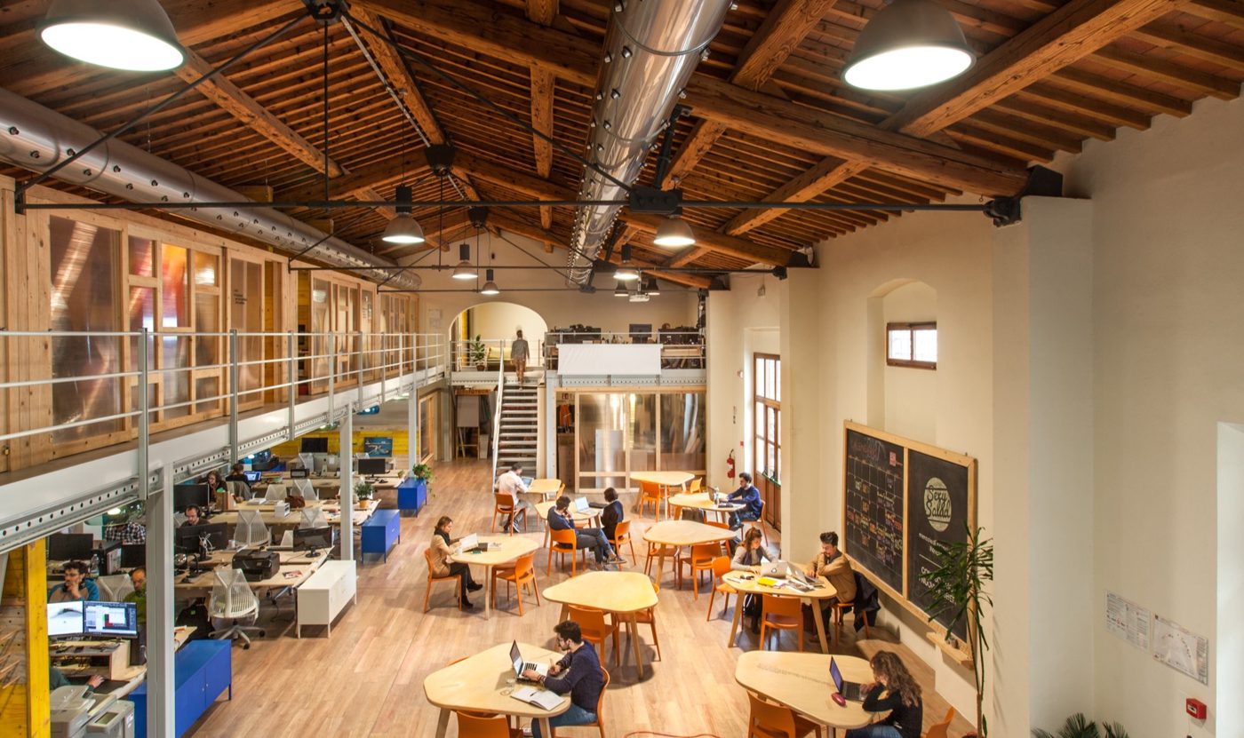 The open space at Impact Hub Florence, where the team works
